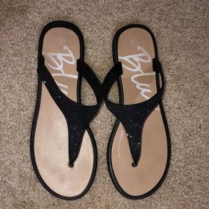 Black Studded Blue Suede Shoes NY Flip Flops
